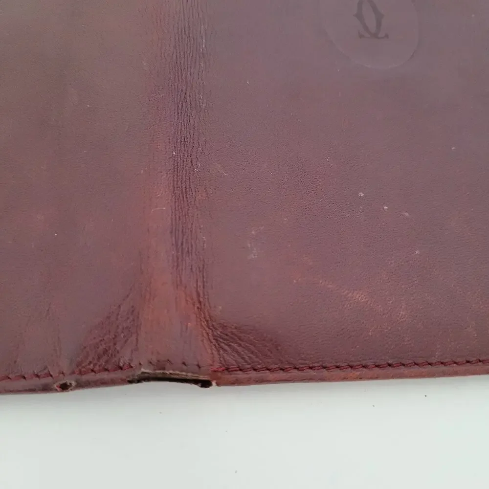 Cartier Vintage Bifold Leather Bordeaux Red Wallet Large Credit Card Checkbook